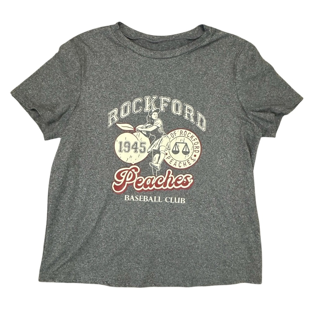 Rockford Peaches Baseball Club 1945 Gray Graphic T-Shirt Women's Size M‎